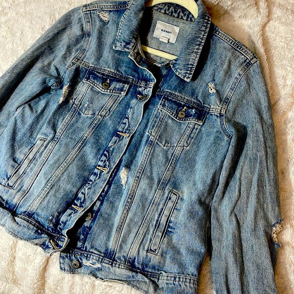 Old Navy Distressed Jean Jacket, Size L. Great condition!